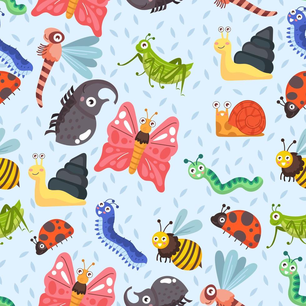 Seamless Pattern of Spring Bugs vector