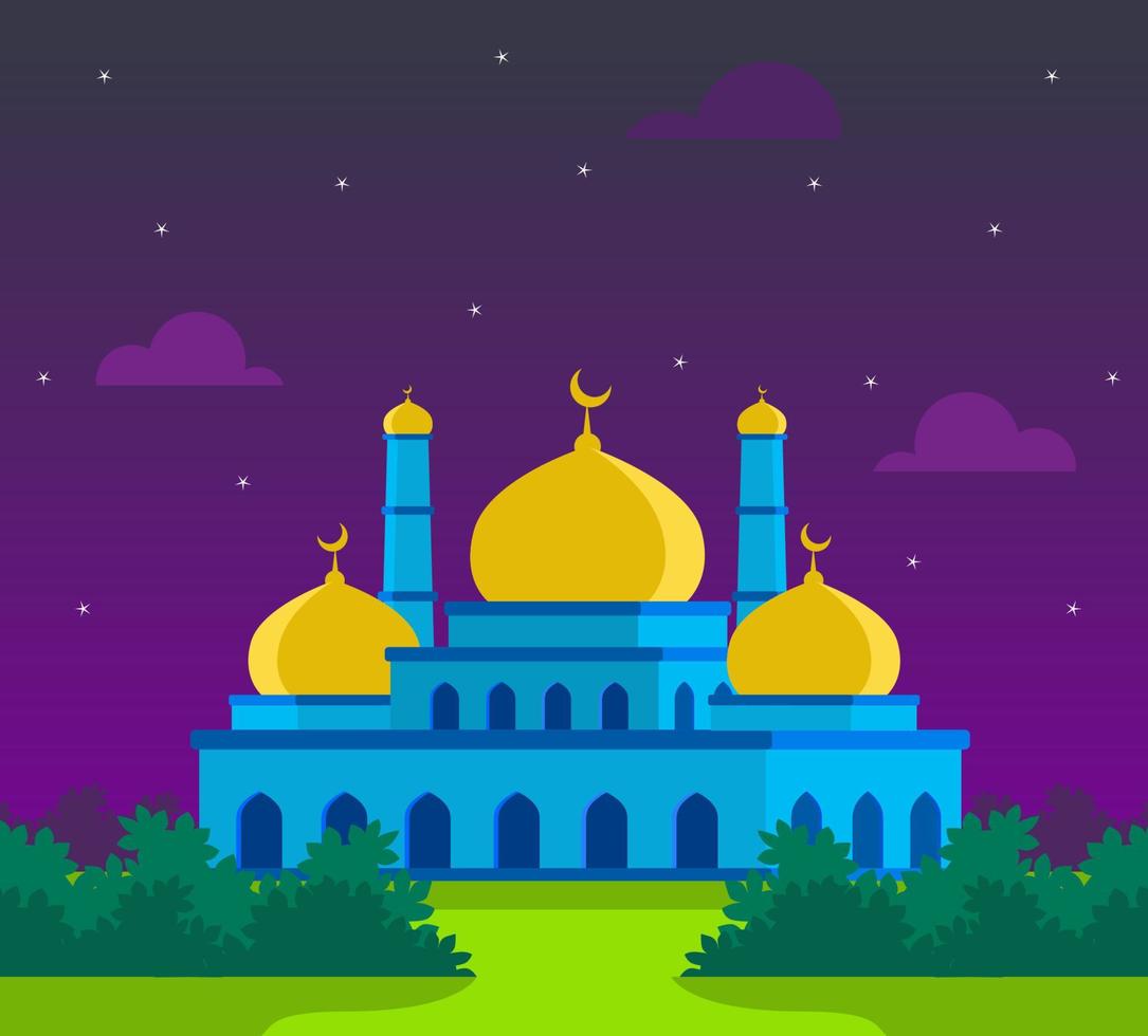 mosque at night illustration suitable for ramadan design vector