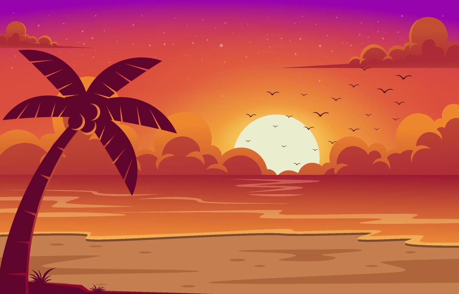 Sunset Beach Scenery Background vector