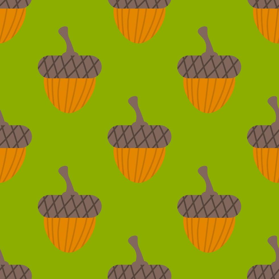 Cute cartoon acorns in flat style seamless pattern. Woodland, nut background. vector
