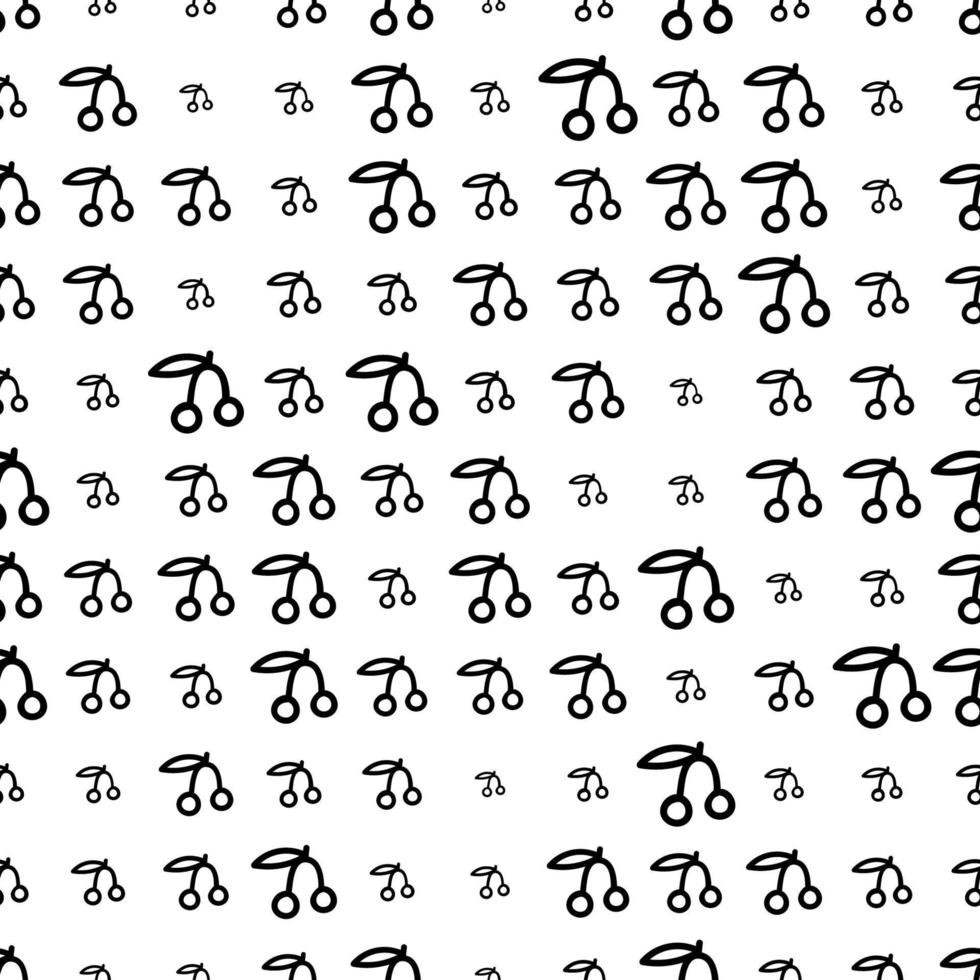 Seamless pattern with thin line cherries, fruit background, different sizes berries. White background. vector