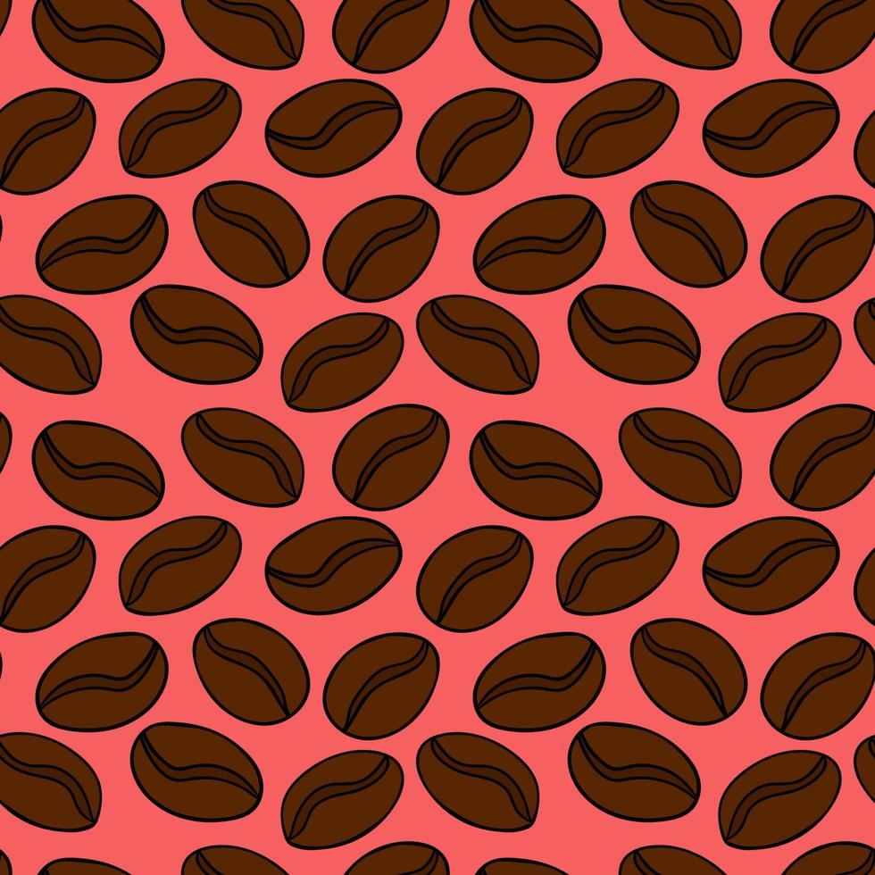 Seamless pattern with cartoon doodle linear coffee beans isolated on white background. vector