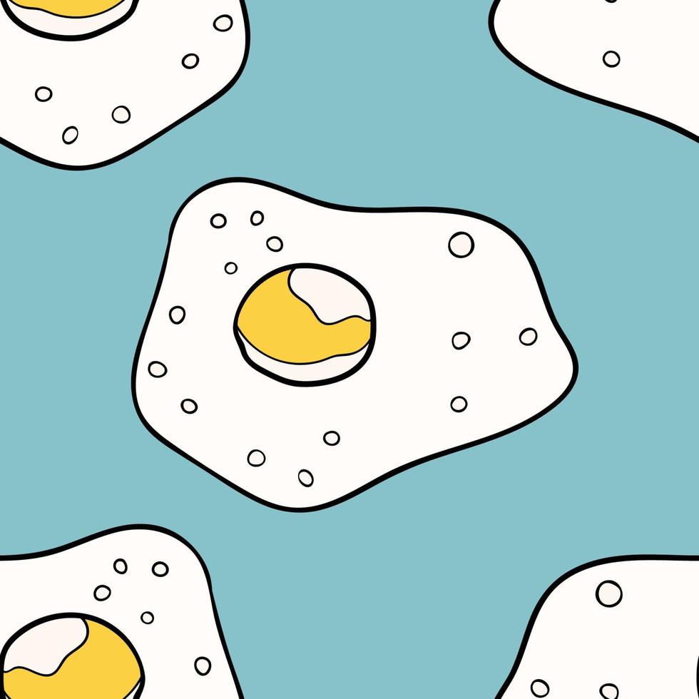Seamless pattern with cartoon doodle fried eggs. Food background. vector