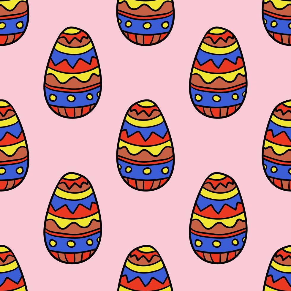 Seamless pattern with cartoon, doodle Easter egg with ornament. vector