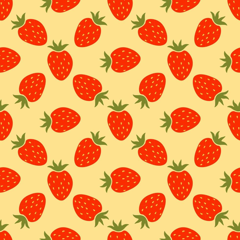 Seamless pattern with cartoon red strawberry. Fruit background. vector