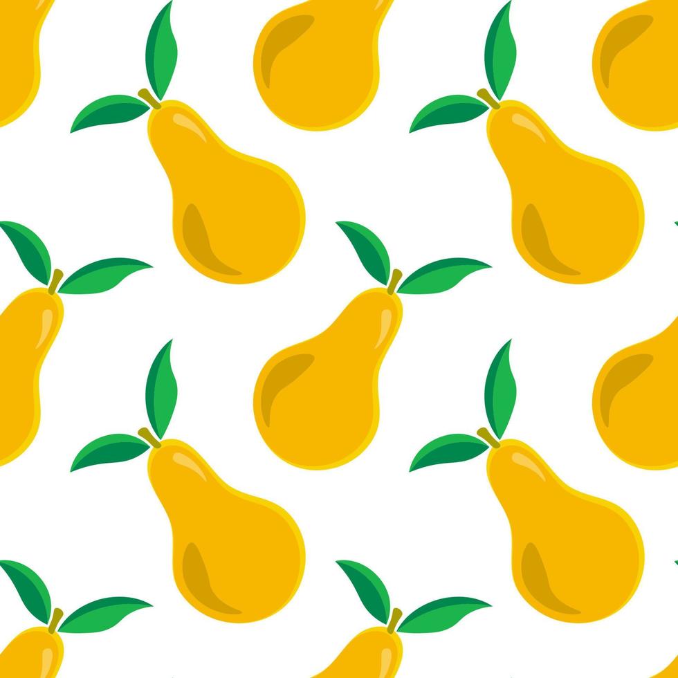 Colorful seamless pattern with yellow pear with leaves. Cute fruit background. vector