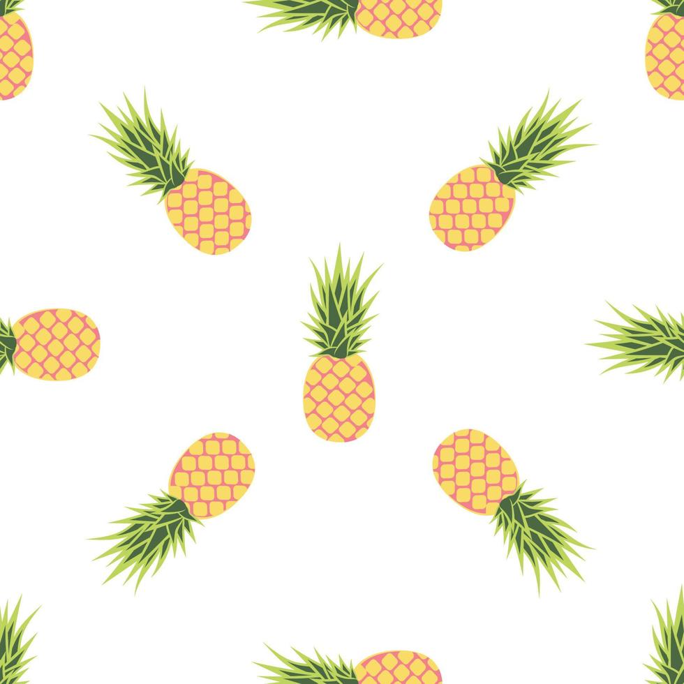 Cartoon pineapple seamless pattern. Flat style fruit background. vector