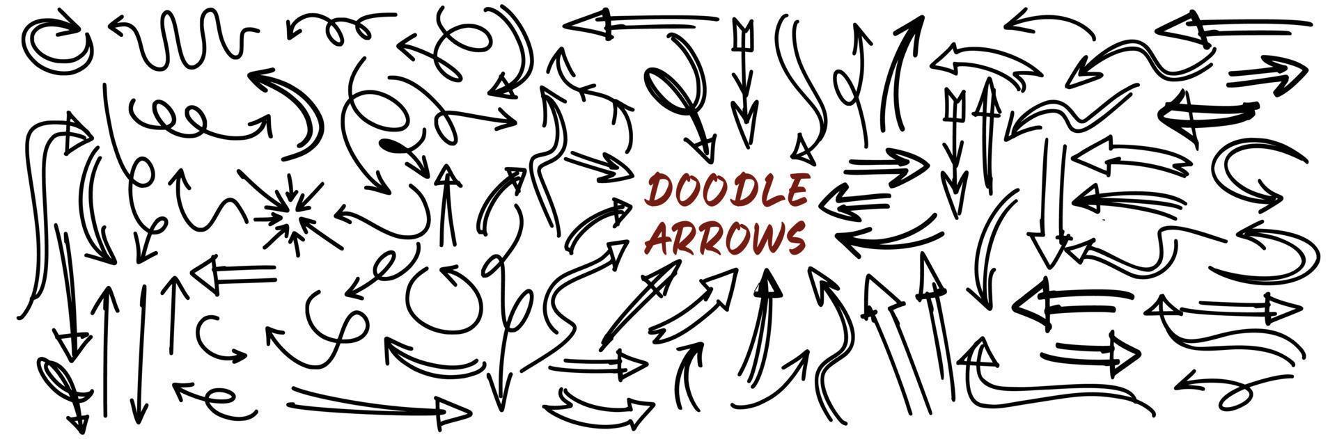 Set of Hand drawn vector arrows doodle on white background.design element vector illustration