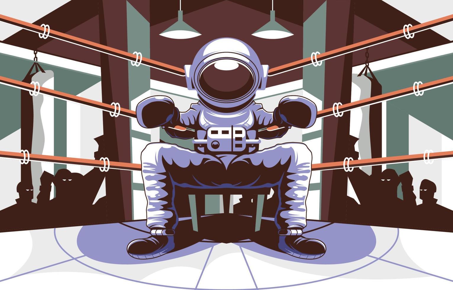 Sport Boxing Ring Concept with Astonaut as Boxer vector