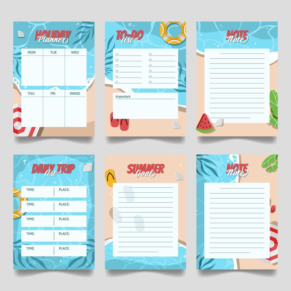 Set of Summer Journal Template vector