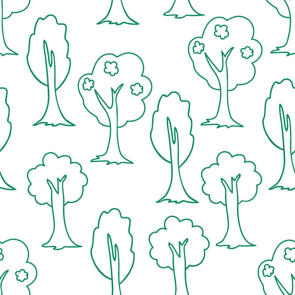 patrón de garabato de bosque sin costuras. boceto dibujado a mano del fondo de los árboles. vector