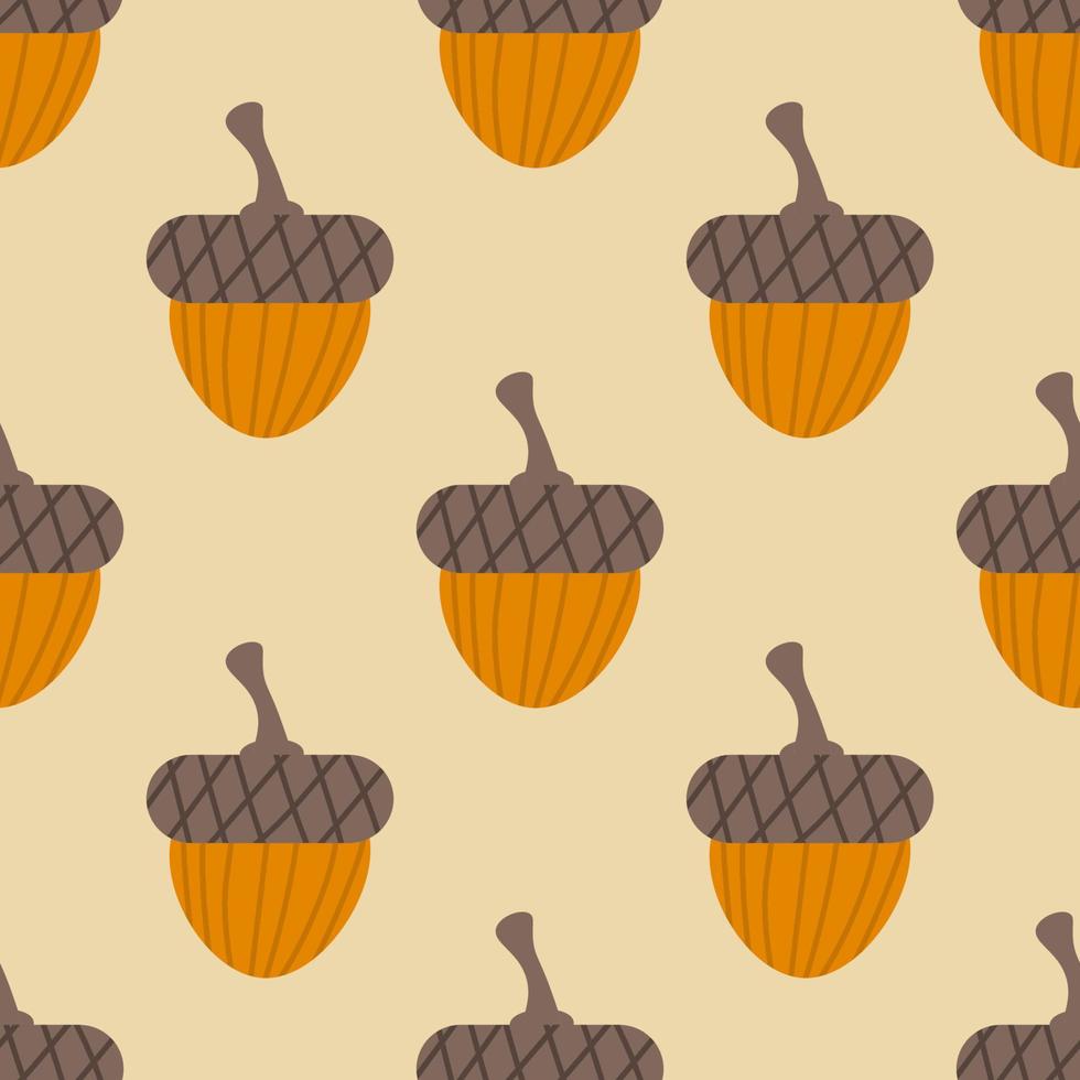 Cute cartoon acorns in flat style seamless pattern. Woodland, nut background. vector