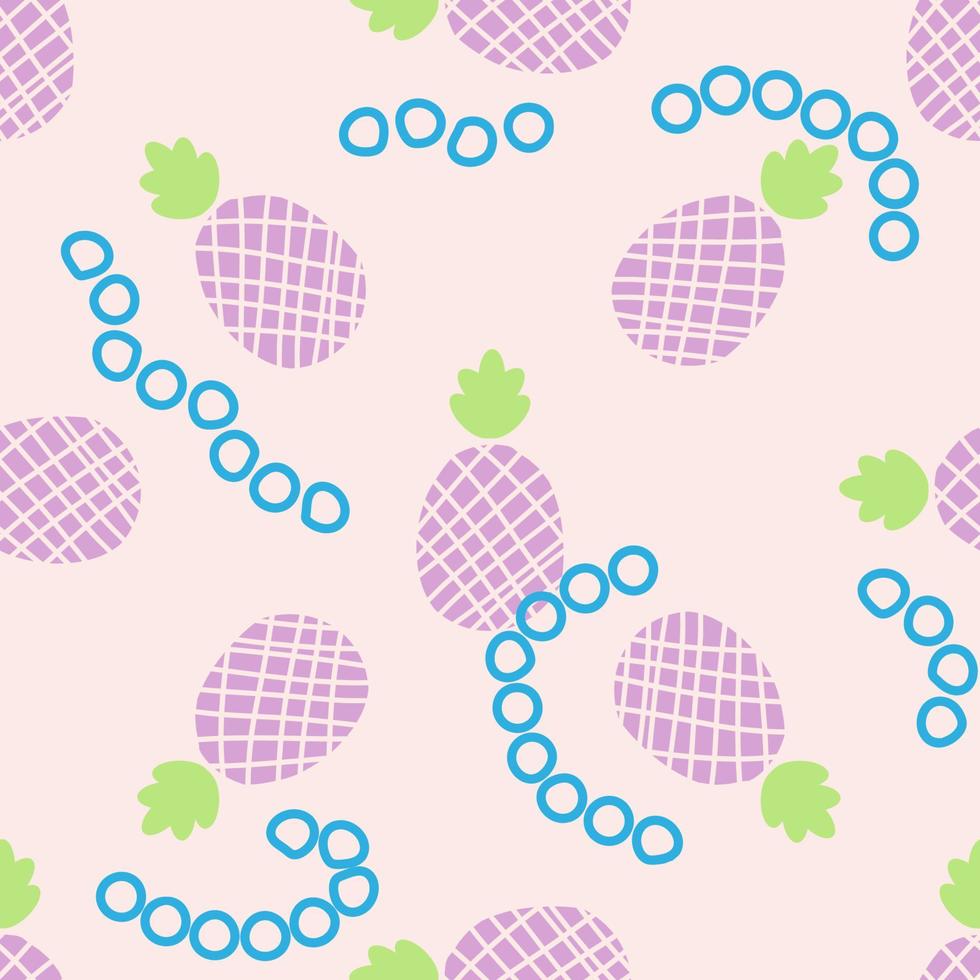 Cute tropical seamless pattern with pineapple, circle. Abstract colorful background with exotic fruit. Green, blue, pink. vector