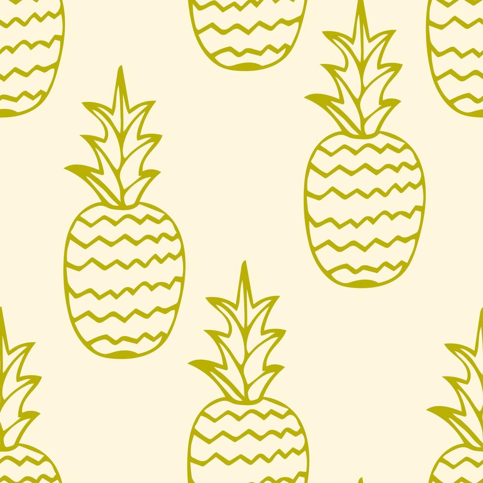 caricatura, garabato, piña, seamless, patrón. fondo de fruta dibujada a mano. vector