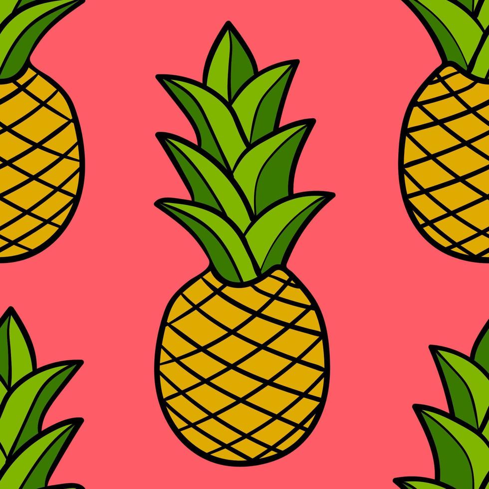 Cartoon doodle pineapple seamless pattern. Hand drawn fruit background. vector