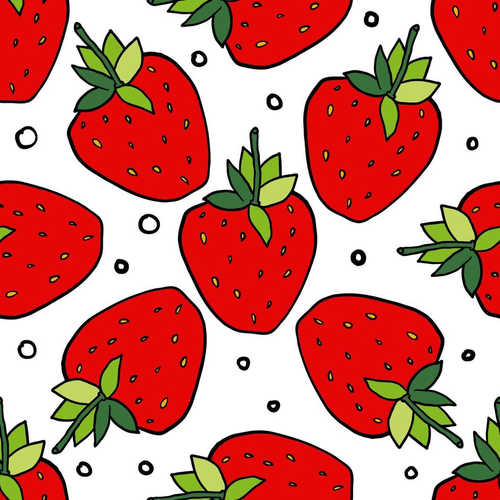 Cartoon doddle strawberry seamless pattern. Summer fruit background. Infinity berry card. vector