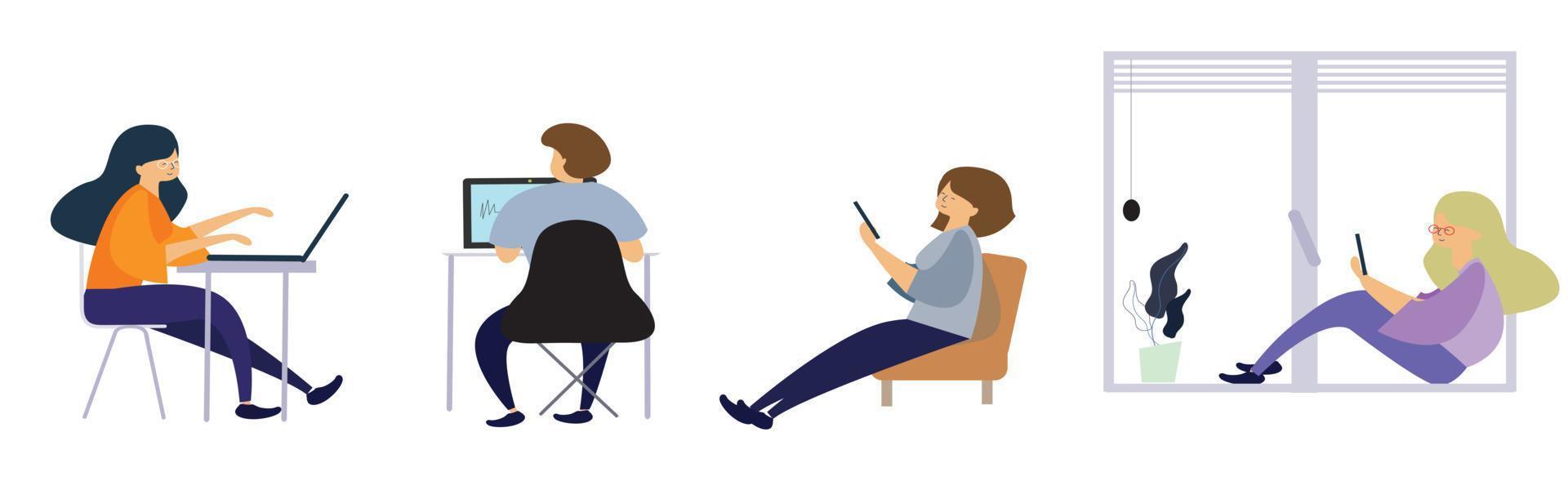 Flat vector work from home workplace concept and business smart working online connect anywhere concept