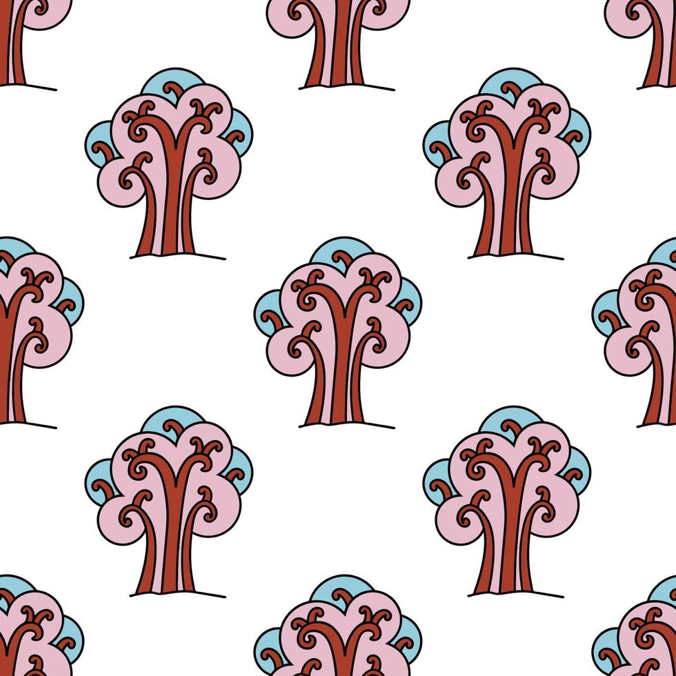 Fantasy tree seamless pattern. Forest background. vector
