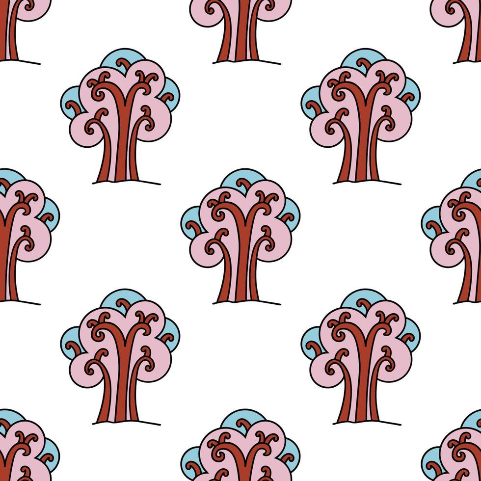 Fantasy tree seamless pattern. Forest background. vector