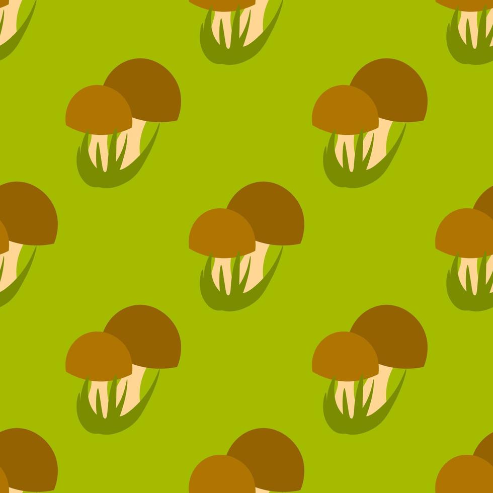 Cute cartoon mushrooms with grass in flat style seamless pattern. Woodland background. vector