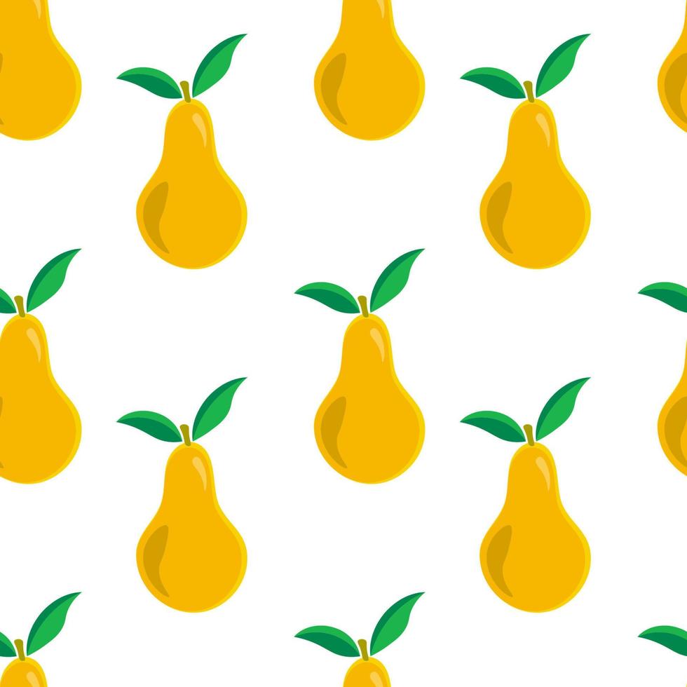 Colorful seamless pattern with yellow pear with leaves. Cute fruit background. vector