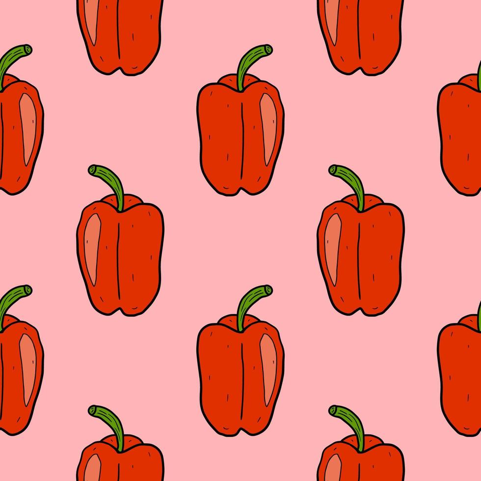 Cartoon doodle linear pepper seamless pattern. Vegetables background in hand drawn childlike style. vector