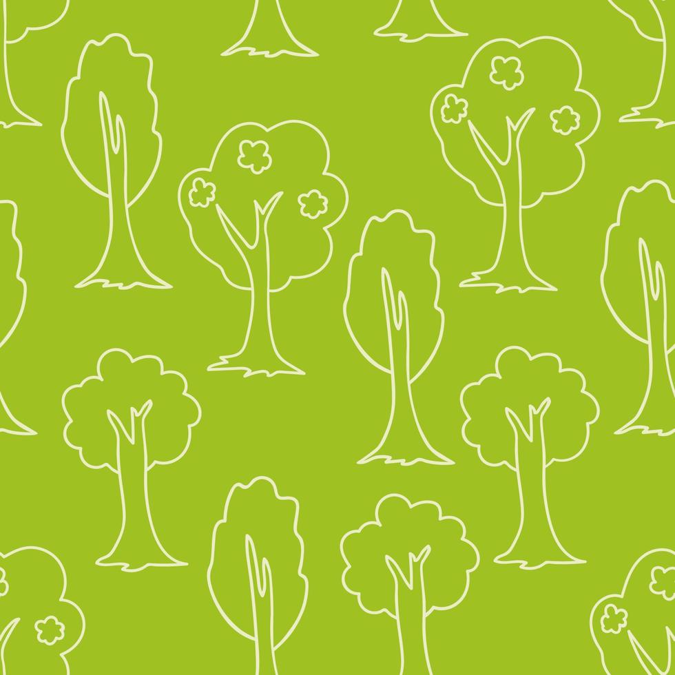 Seamless forest doodle pattern. Hand drawn sketch of trees background. vector