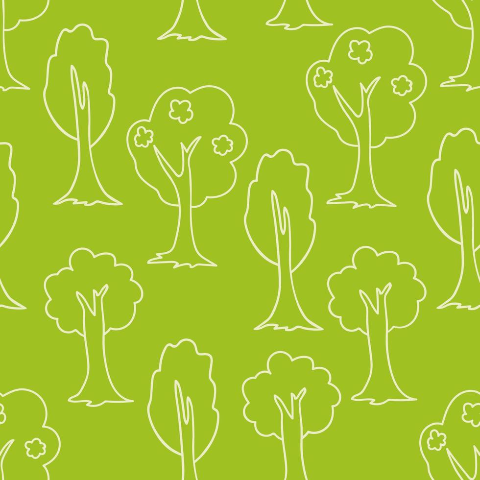 Seamless forest doodle pattern. Hand drawn sketch of trees background. vector