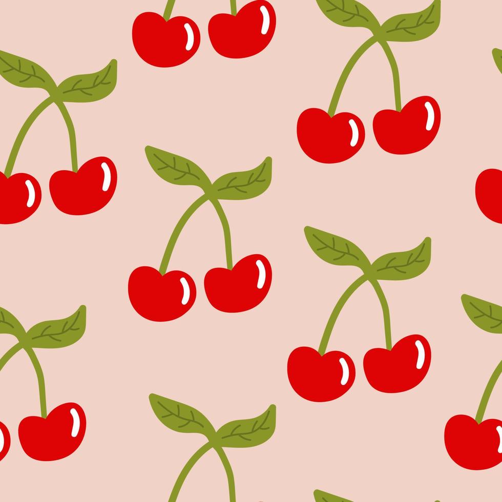 Cartoon cherry seamless pattern.  Fruit background. Wrapping paper, textile, cover, infinity card. vector