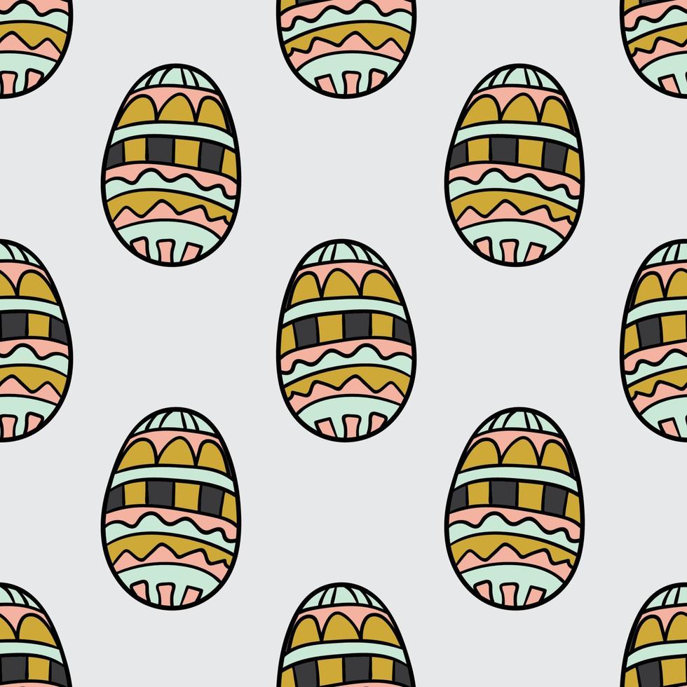 Seamless pattern with cartoon, doodle Easter egg with ornament. vector