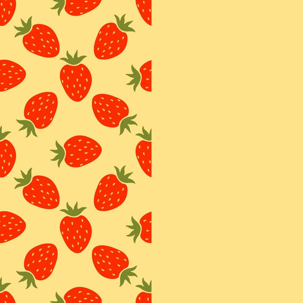 Card with cartoon red strawberry and empty space. Seamless border with strawberry  background. Fruit background. vector