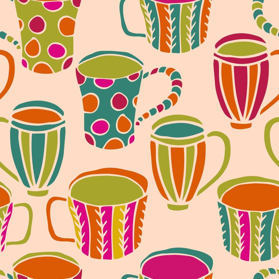 Cute tea cup seamless pattern. Doodle tea time background. vector