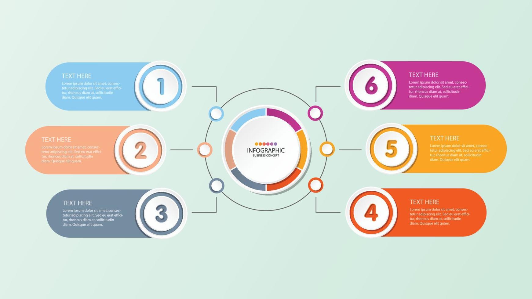 Basic circle infographic template with 6 steps, process or options, process chart. vector