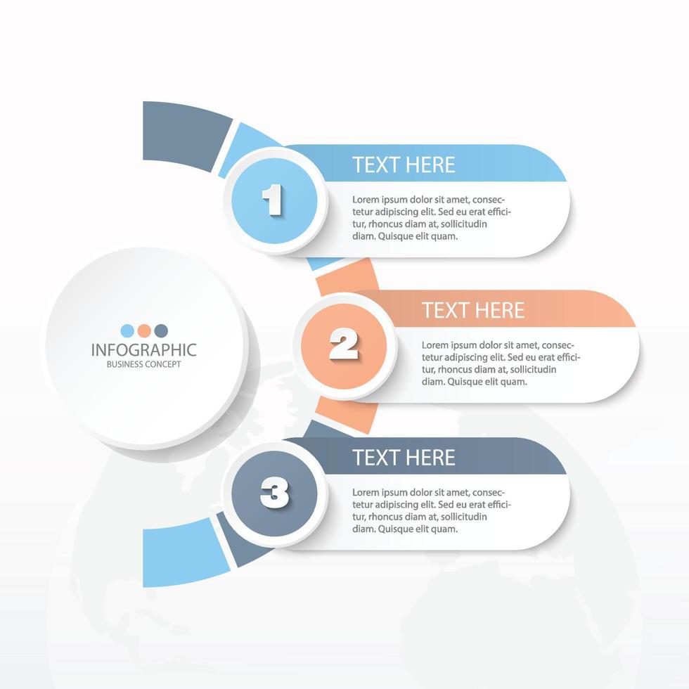 Basic circle infographic template with 3 steps, process or options, process chart, Used for process diagram, presentations, workflow layout, flow chart, infograph. Vector eps10 illustration.