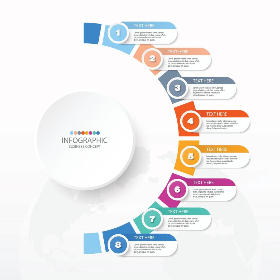 Basic circle infographic template with 8 steps, process or options, process chart, Used for process diagram, presentations, workflow layout, flow chart, infograph. Vector eps10 illustration.