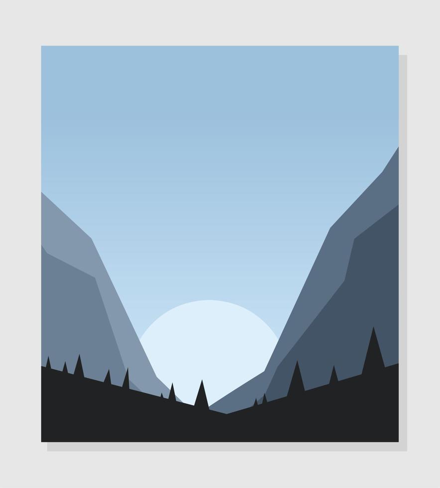 mountain valley illustration with moon vector