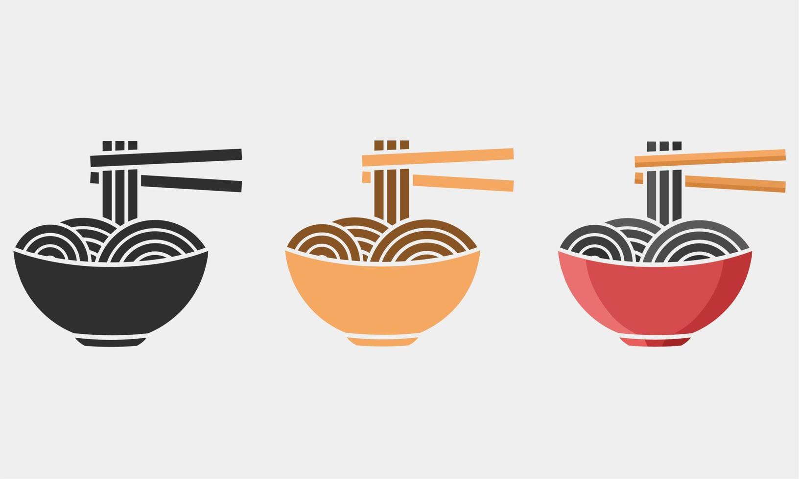 bowl of noodles icon set vector