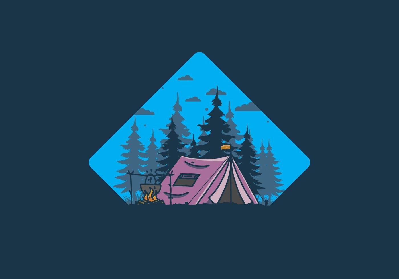 Camping and cooking in nature illustration vector