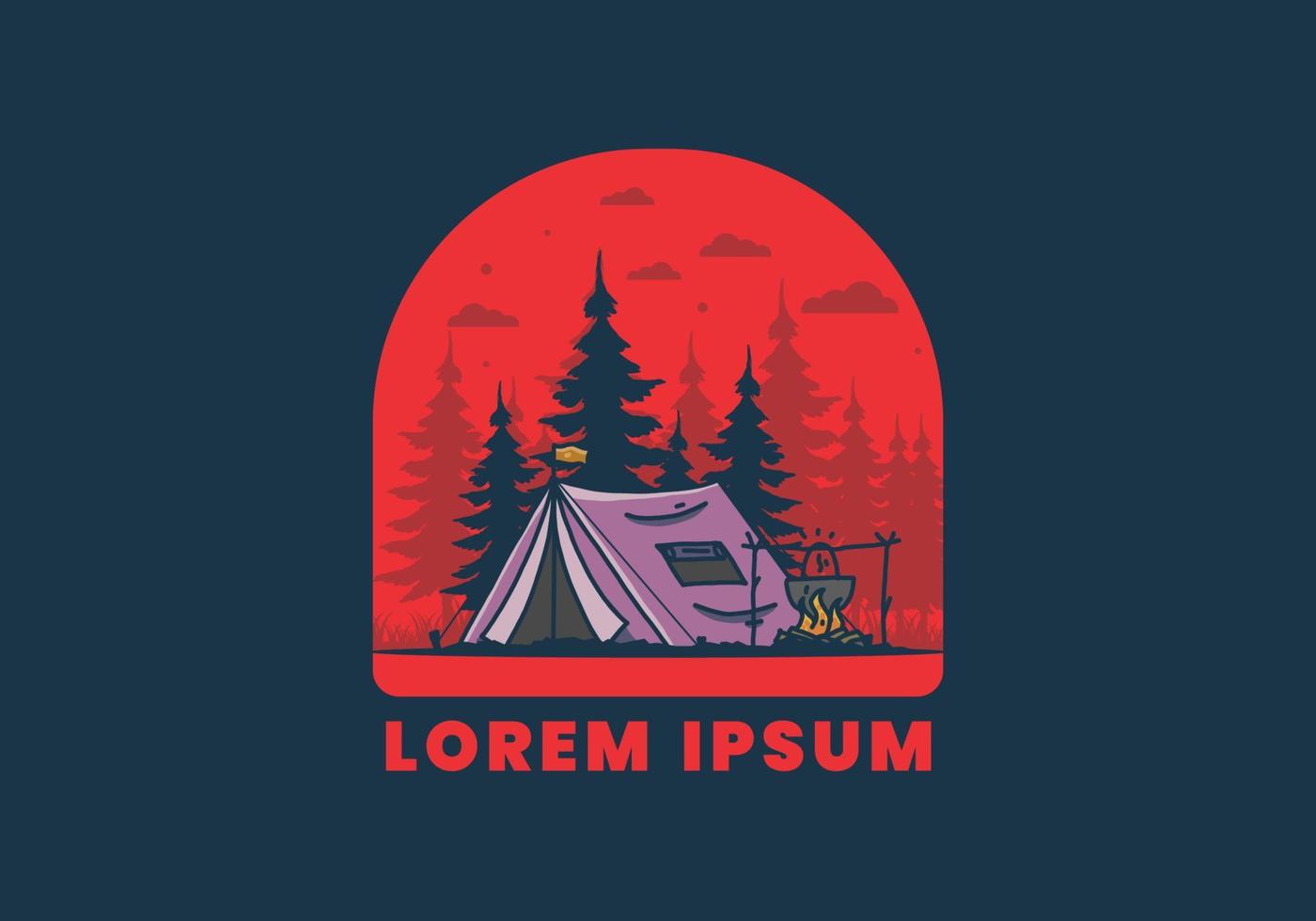 Camping and cooking in nature illustration vector