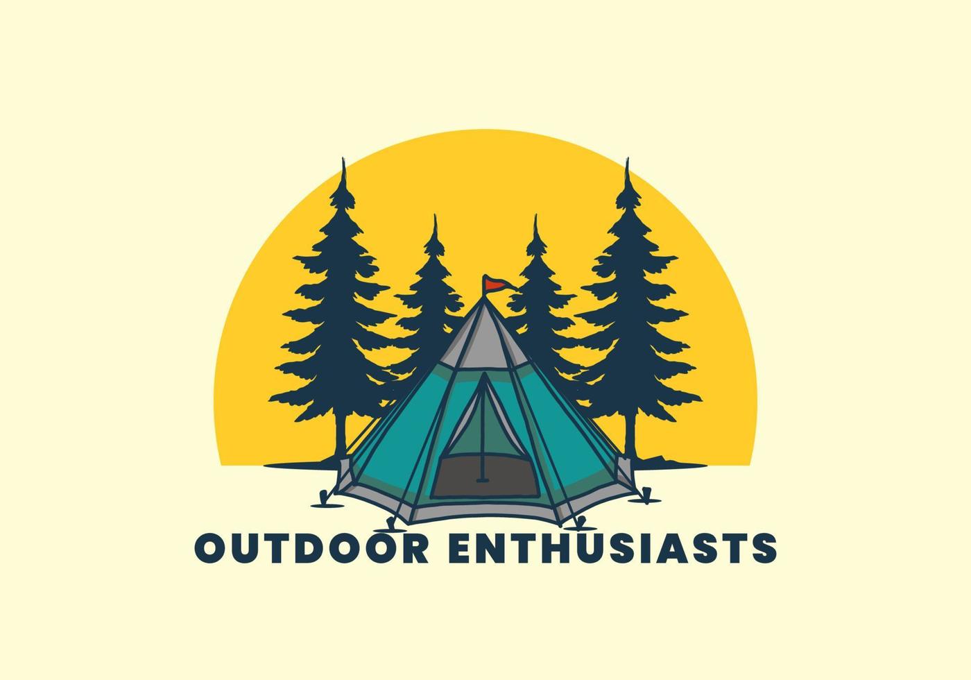 Cone tent and pine trees illustration vector