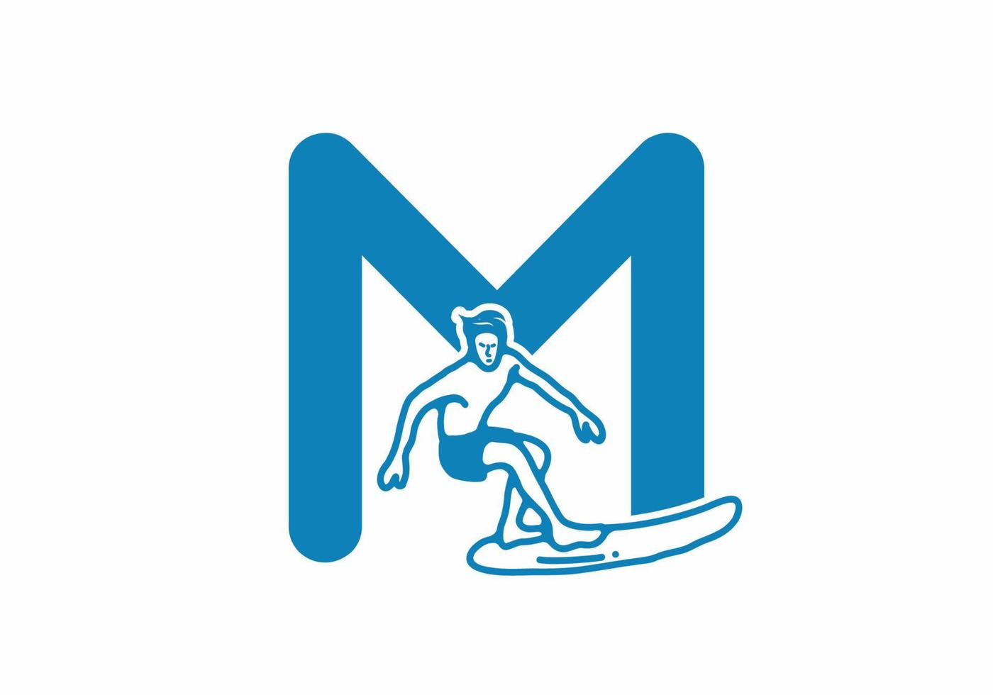 Man surfing line art illustration with M initial letter vector