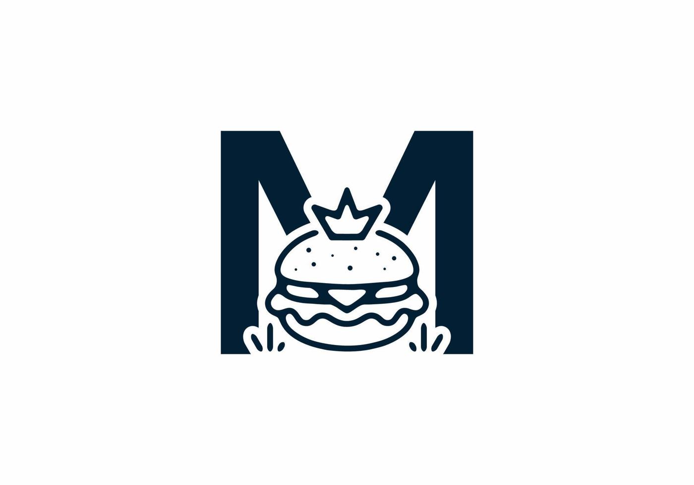 Merger shape of M initial letter with burger and crown vector