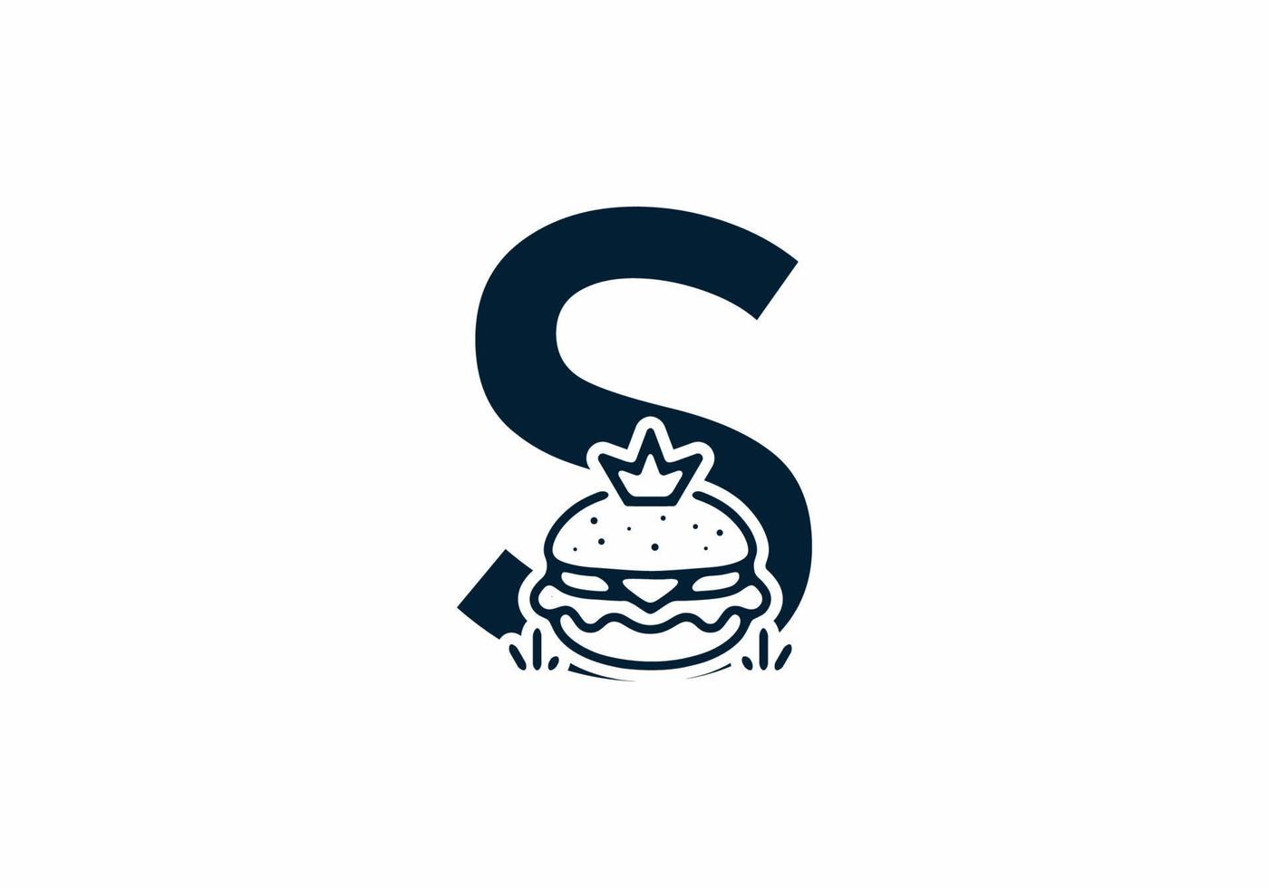 Merger shape of S initial letter with burger and crown vector