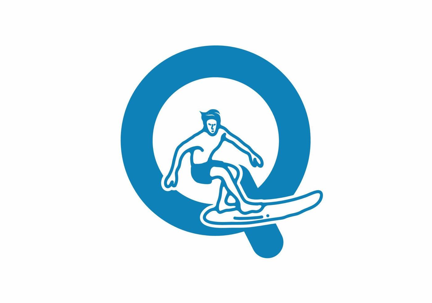ilustración de arte de línea de surf de hombre con letra inicial q vector