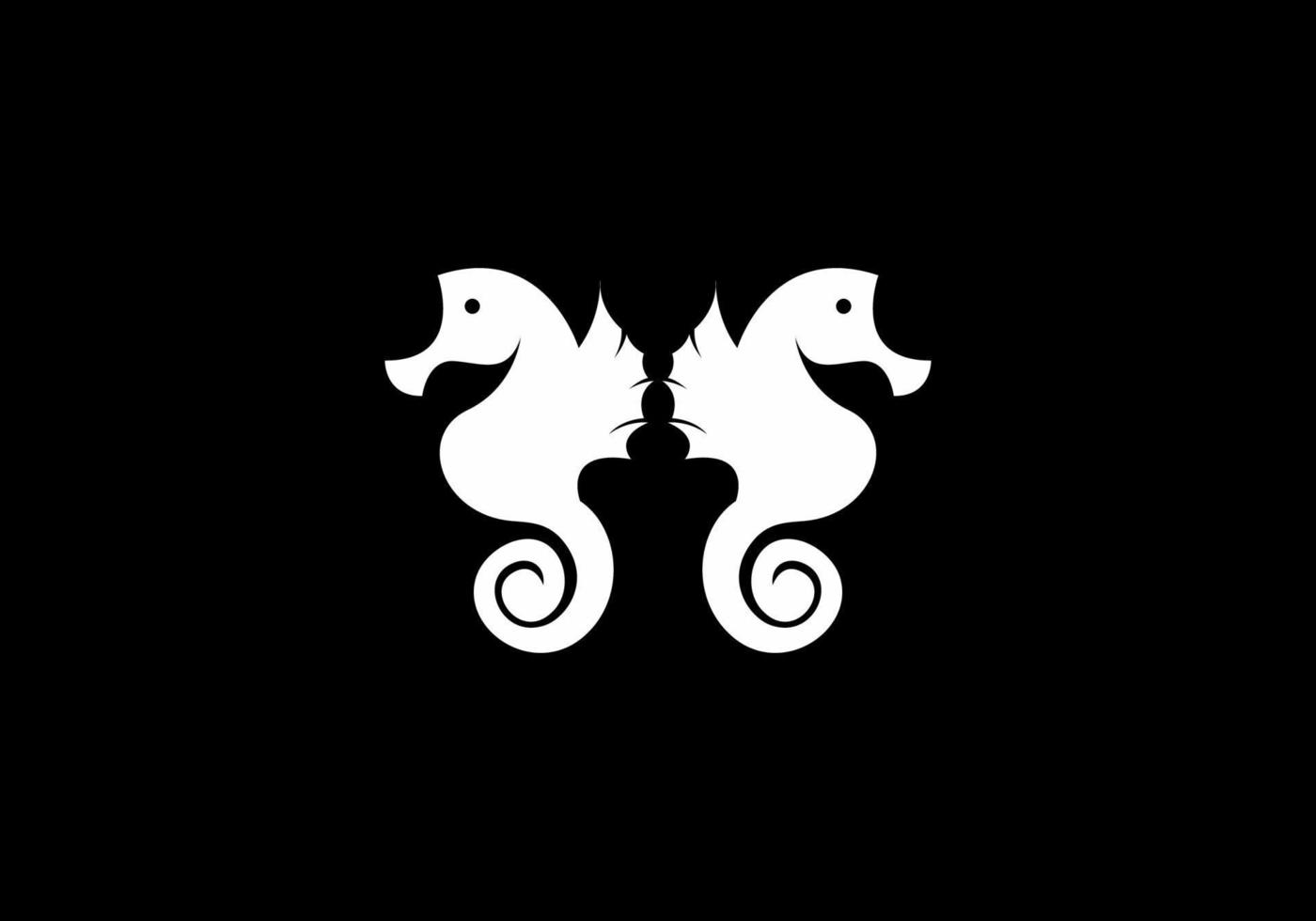 monograma caballitos de mar en blanco y negro vector