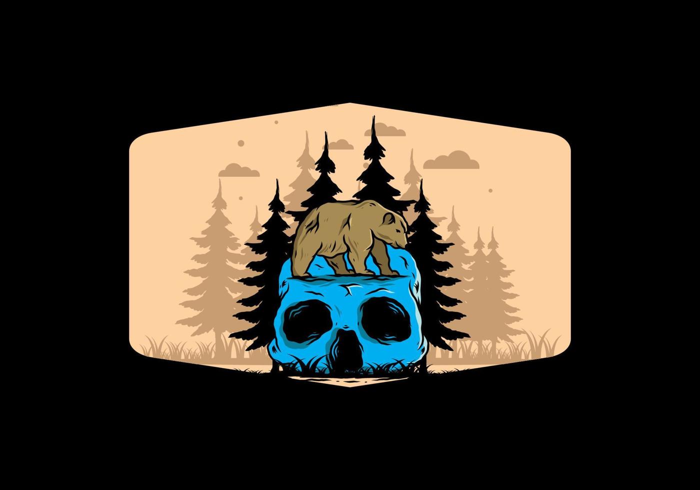Big bear walking on skull head illustration vector