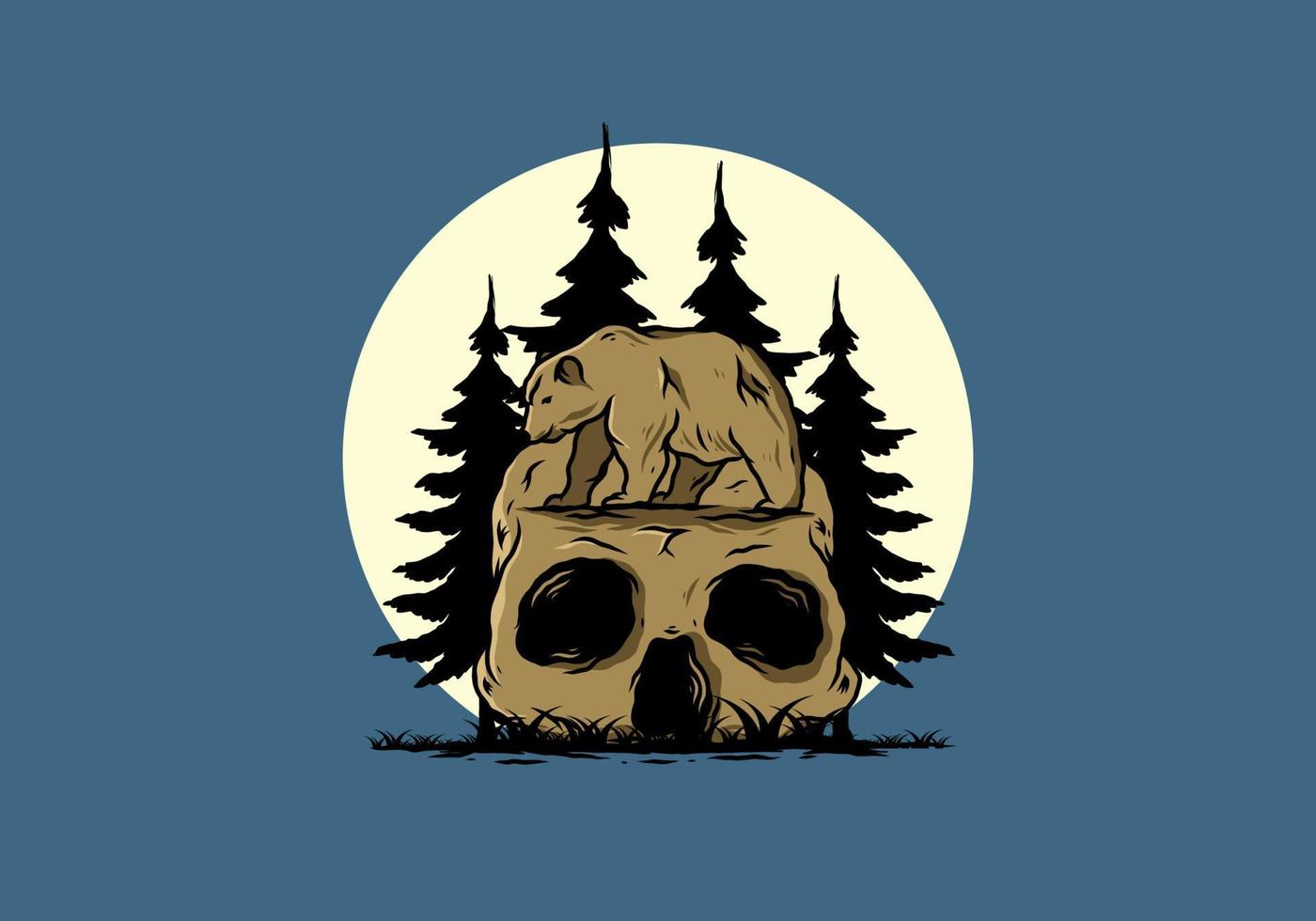 Big bear walking on skull head illustration vector