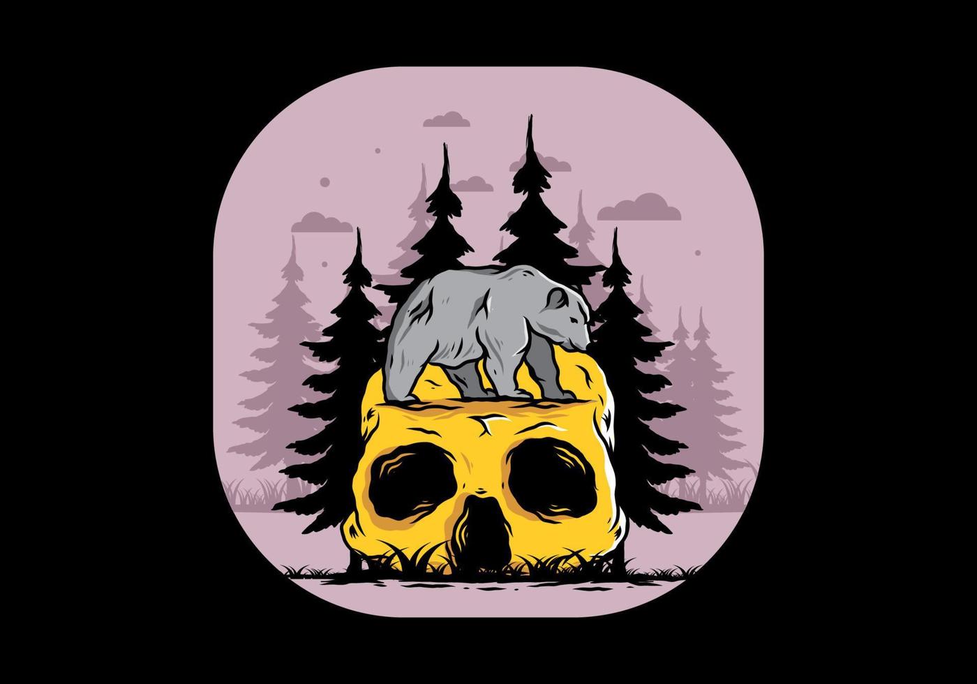 Big bear walking on skull head illustration vector