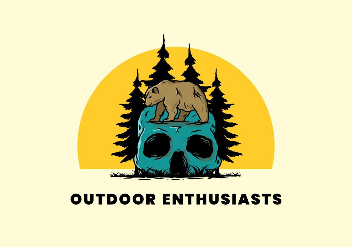 Big bear walking on skull head illustration vector