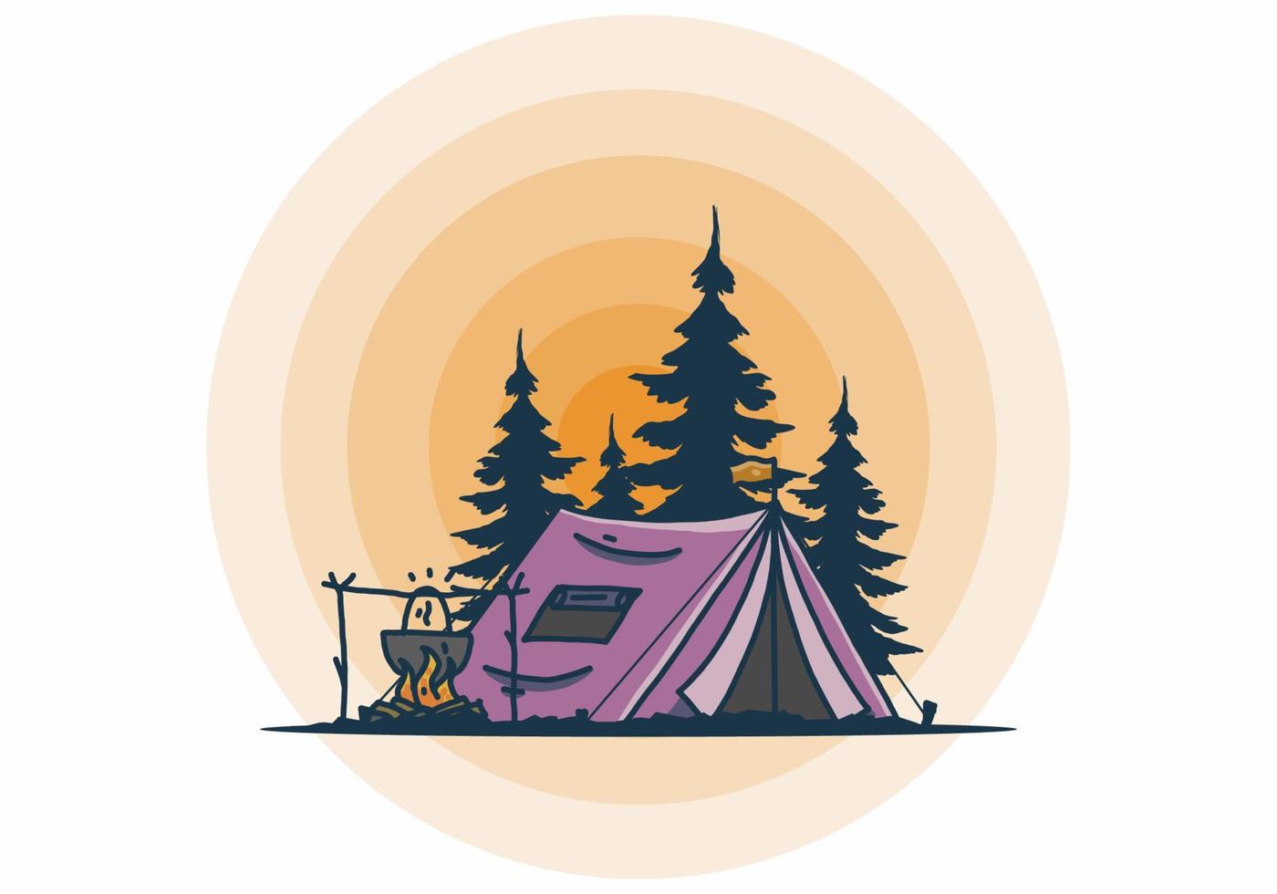 Camping and cooking in nature illustration vector